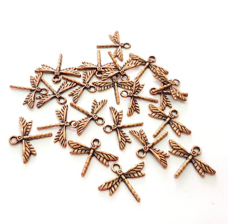 30 Dragonfly Charm Antique Copper Plated Metal (19x15mm) G13114