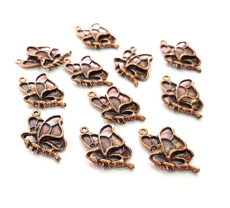 10 Butterfly Charm Antique Copper Plated Metal (21x13mm) G13116