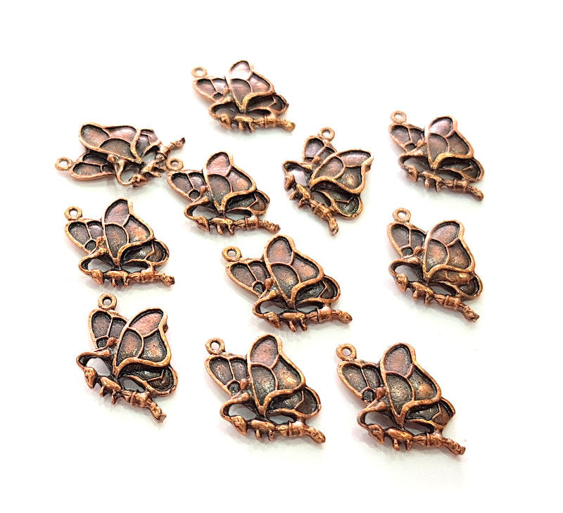 10 Butterfly Charm Antique Copper Plated Metal (21x13mm) G13116