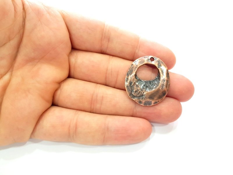 2 Hammered Copper Charm Antique Copper Plated Metal (31x27mm) G13120