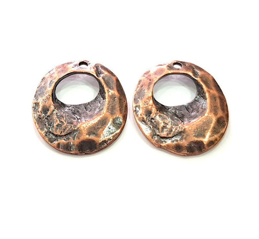 2 Hammered Copper Charm Antique Copper Plated Metal (31x27mm) G13120