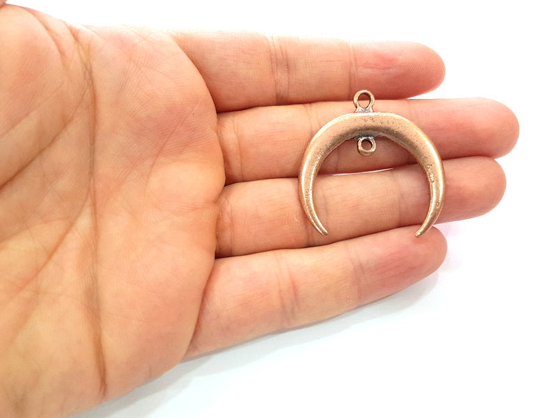 2 Crescent Charm Moon Charm Antique Copper Charm Antique Copper Plated Metal (39x37mm) G13131
