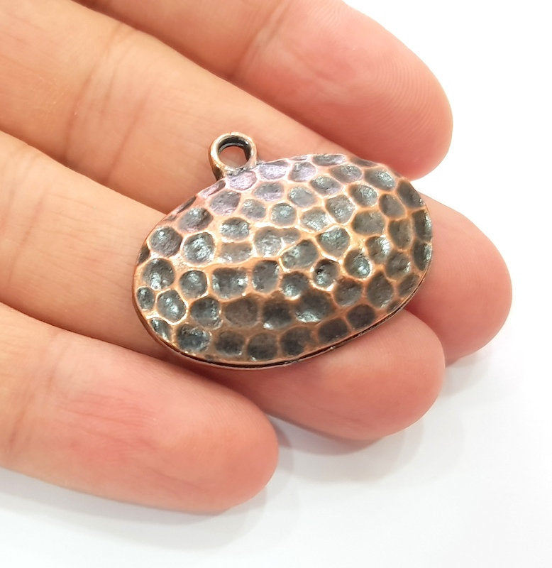 2 Hammered Copper Charm Antique Copper Plated Metal (41x33mm) G13133