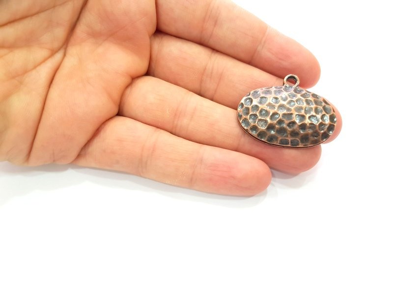 2 Hammered Copper Charm Antique Copper Plated Metal (41x33mm) G13133