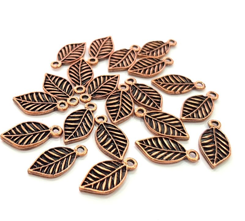 20 Leaf Charm Antique Copper Plated Metal (18x9mm) G13143