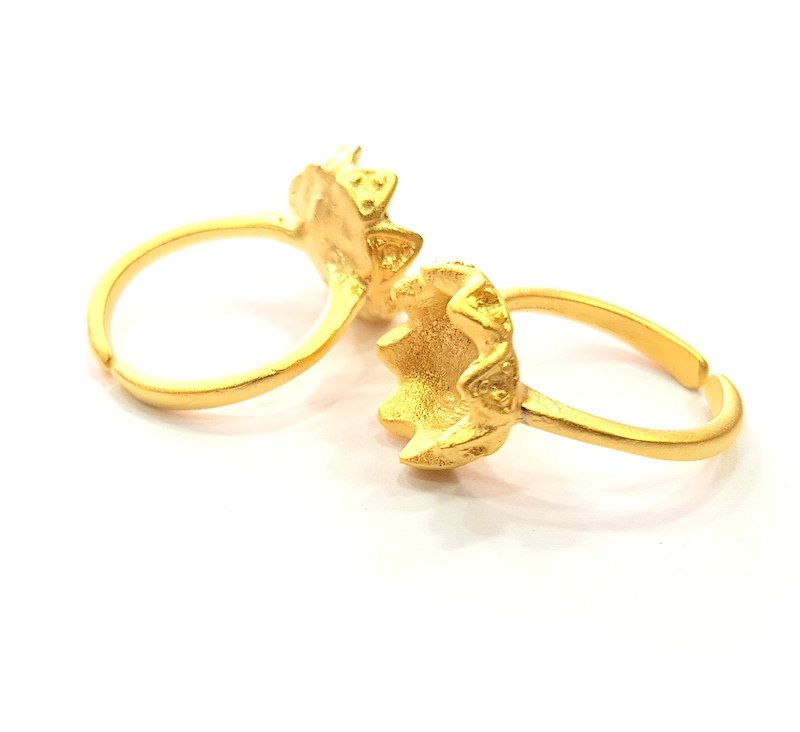 Gold Ring Settings Blank inlay Ring Mosaic Ring Bezel Base Cabochon Mountings Adjustable (10mm blank ) Gold Plated Brass G13145