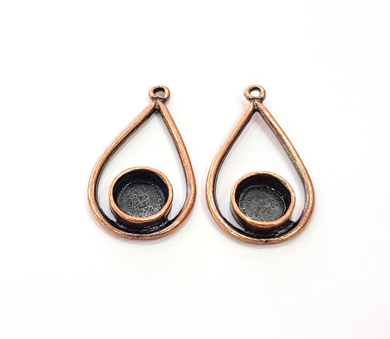 6 Copper Pendant Blank Mosaic Base inlay Blank Necklace Blank Resin Mountings Antique Copper Plated Metal ( 8 mm round blank) G13159