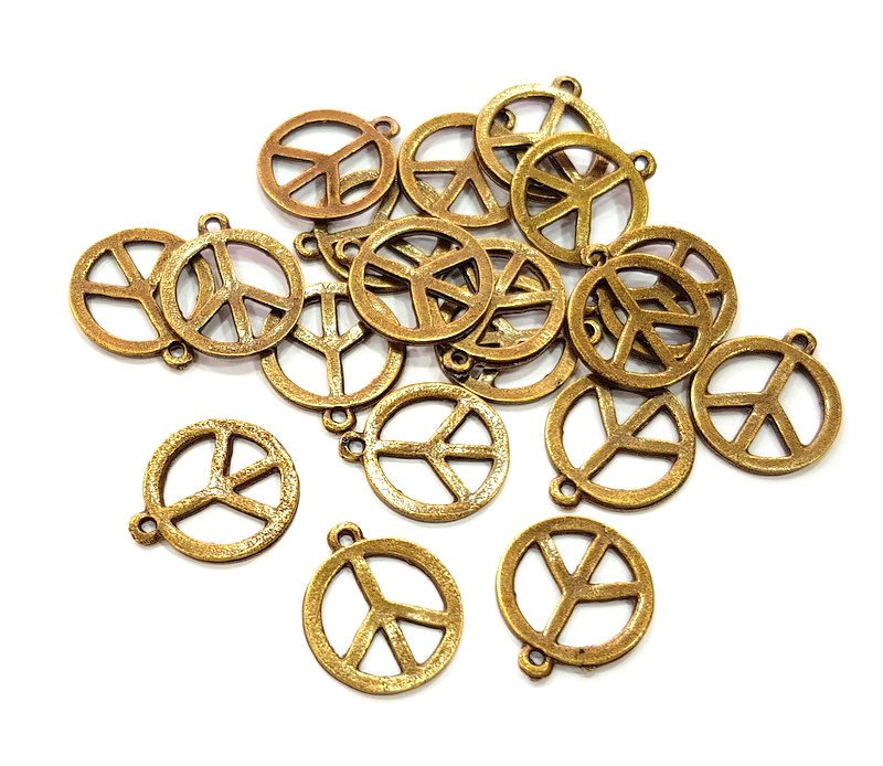 10 Peace Charm Antique Bronze Charm Antique Bronze Plated Metal  (14mm) G14399