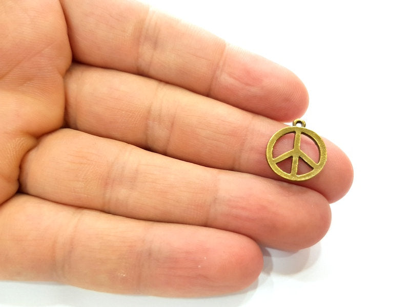 10 Peace Charm Antique Bronze Charm Antique Bronze Plated Metal  (14mm) G14399