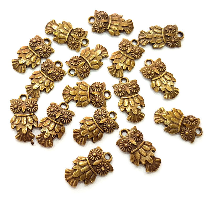 20 Owl Charm Antique Bronze Charm Antique Bronze Plated Metal  (18x9mm) G13162
