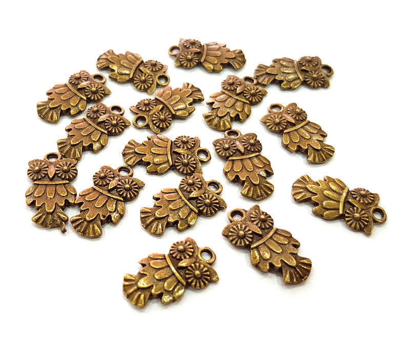 20 Owl Charm Antique Bronze Charm Antique Bronze Plated Metal  (18x9mm) G13162