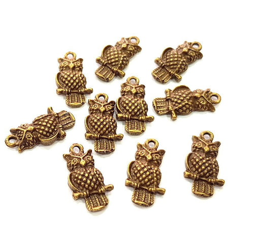 10 Owl Charm Antique Bronze Charm Antique Bronze Plated Metal  (21x11mm) G13166