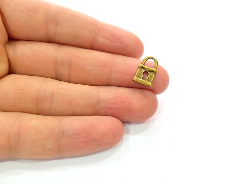 20 Lock Charm Antique Bronze Charm Antique Bronze Plated Metal  (15x9mm) G13168