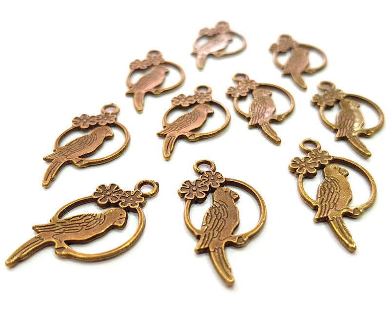 10 Parrot Charm Antique Bronze Charm Antique Bronze Plated Metal  (28x14mm) G13170