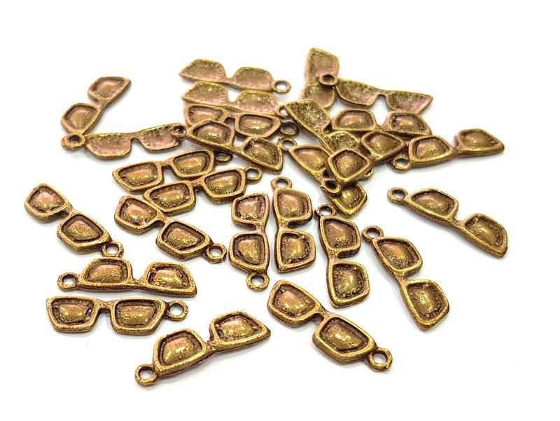 30 Glasses Charm Antique Bronze Charm Antique Bronze Plated Metal  (20x6mm) G13172