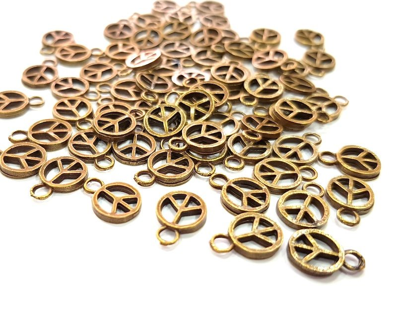 50 Peace Charm Antique Bronze Charm Antique Bronze Plated Metal  (8mm) G13173