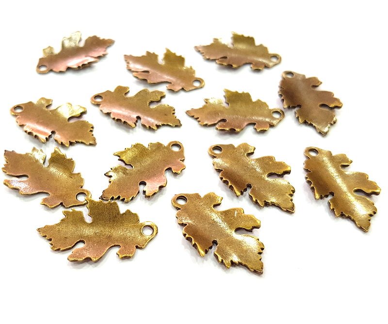 10 Leaf Charm Antique Bronze Charm Antique Bronze Plated Metal  (26x15mm) G13174