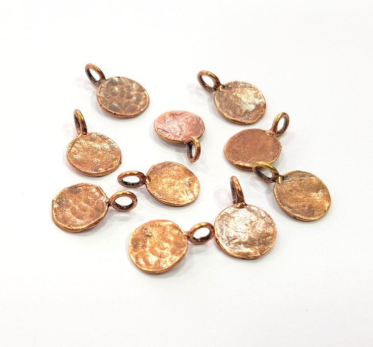 10 Copper Hammered Charm Tag Charm Antique Copper Plated Brass (10mm) G13184