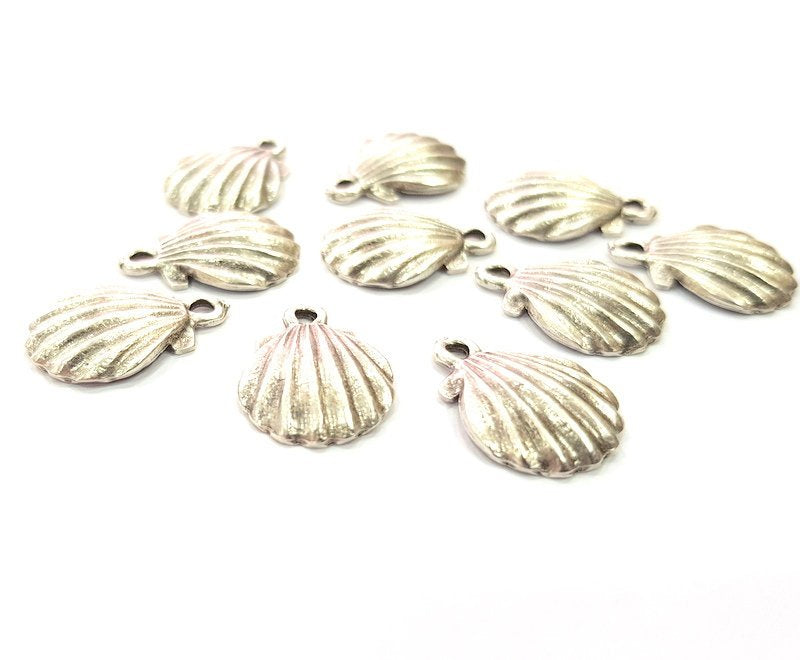 10 Oyster Charms Shell Charm Mussel Charms Sea Ocean Silver Charms Antique Silver Plated Metal (19x13mm) G13207