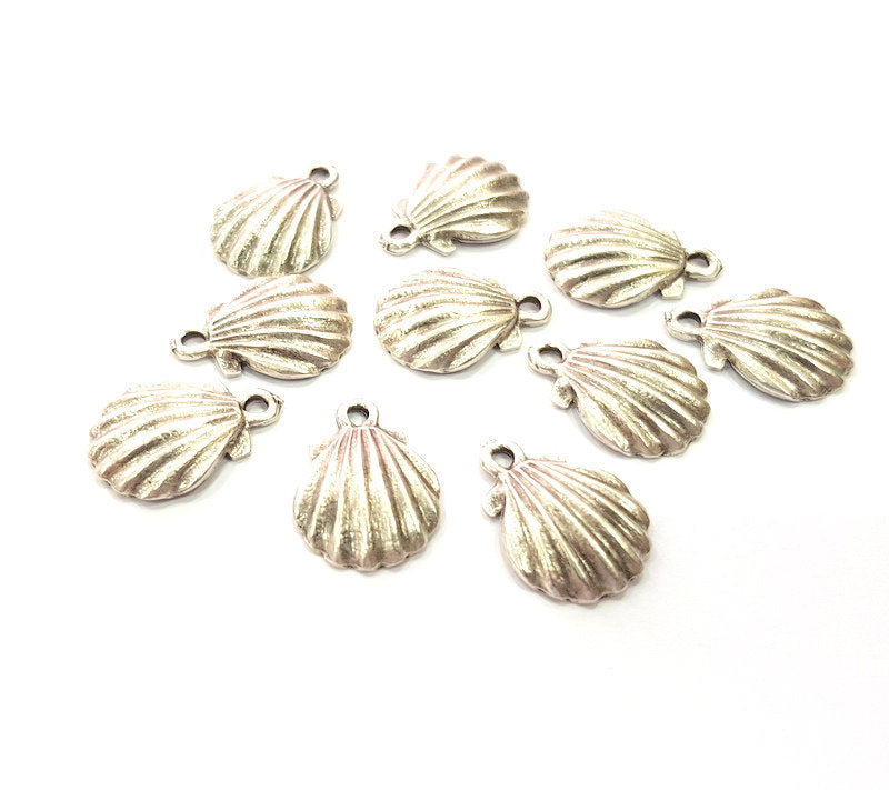 10 Oyster Charms Shell Charm Mussel Charms Sea Ocean Silver Charms Antique Silver Plated Metal (19x13mm) G13207