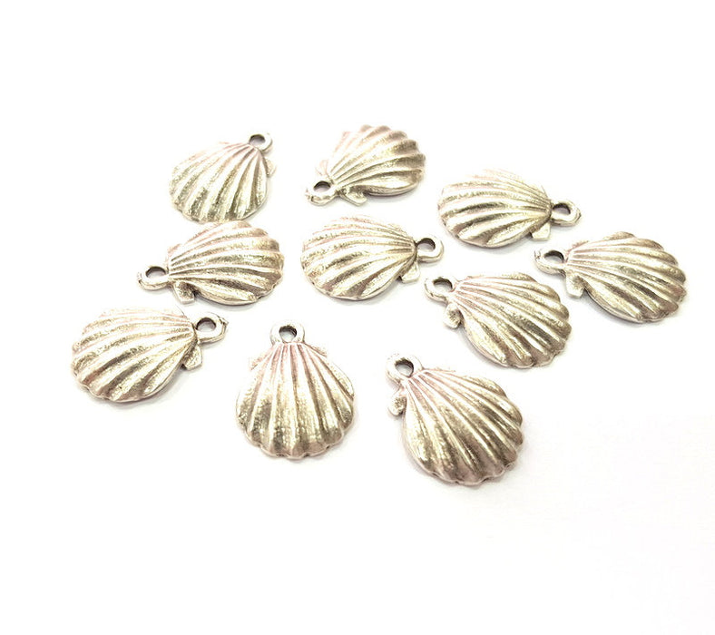 10 Oyster Charms Shell Charm Mussel Charms Sea Ocean Silver Charms Antique Silver Plated Metal (19x13mm) G13207
