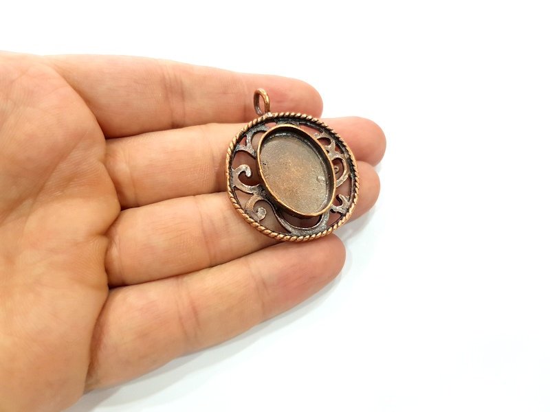 Antique Copper Pendant Blank Mosaic Base Blank inlay Necklace Blank Resin Blank Mountings Copper Plated Brass ( 25x18 mm blank) G13210