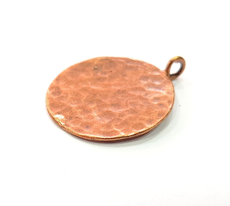 2 Copper Hammered Charm Tag Charm Antique Copper Plated Brass (24mm) G13224