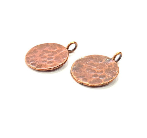 2 Copper Hammered Charm Tag Charm Antique Copper Plated Brass (16mm) G13226