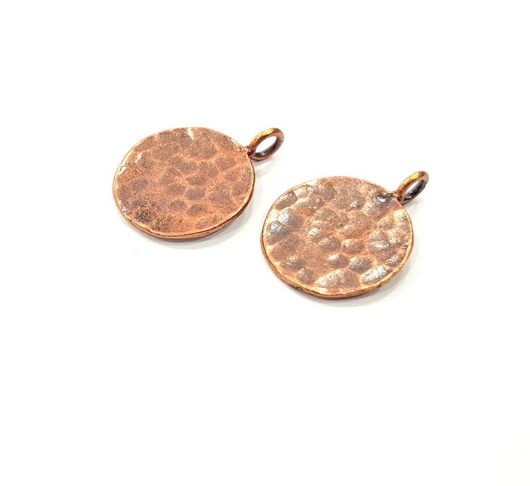 2 Copper Hammered Charm Tag Charm Antique Copper Plated Brass (16mm) G13226