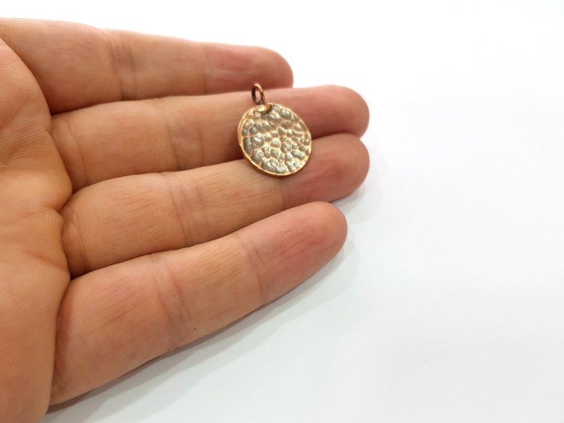 2 Copper Hammered Charm Tag Charm Antique Copper Plated Brass (20mm) G13238