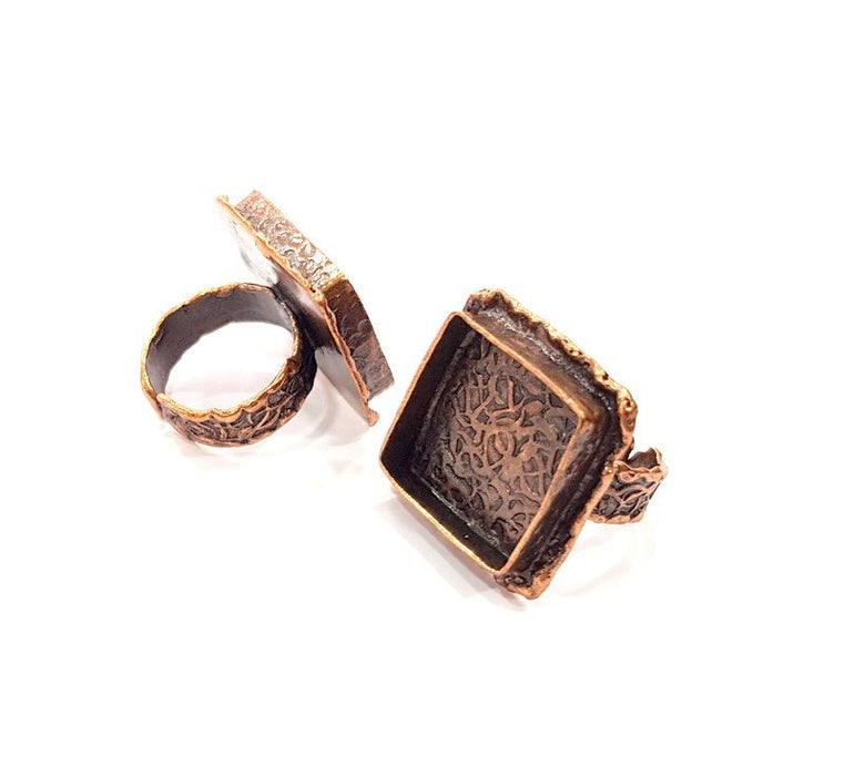 Copper Ring Settings inlay Ring Blank Mosaic Ring Bezel Base Cabochon Mountings ( 19x19 mm blank) Antique Copper Plated Brass G13302