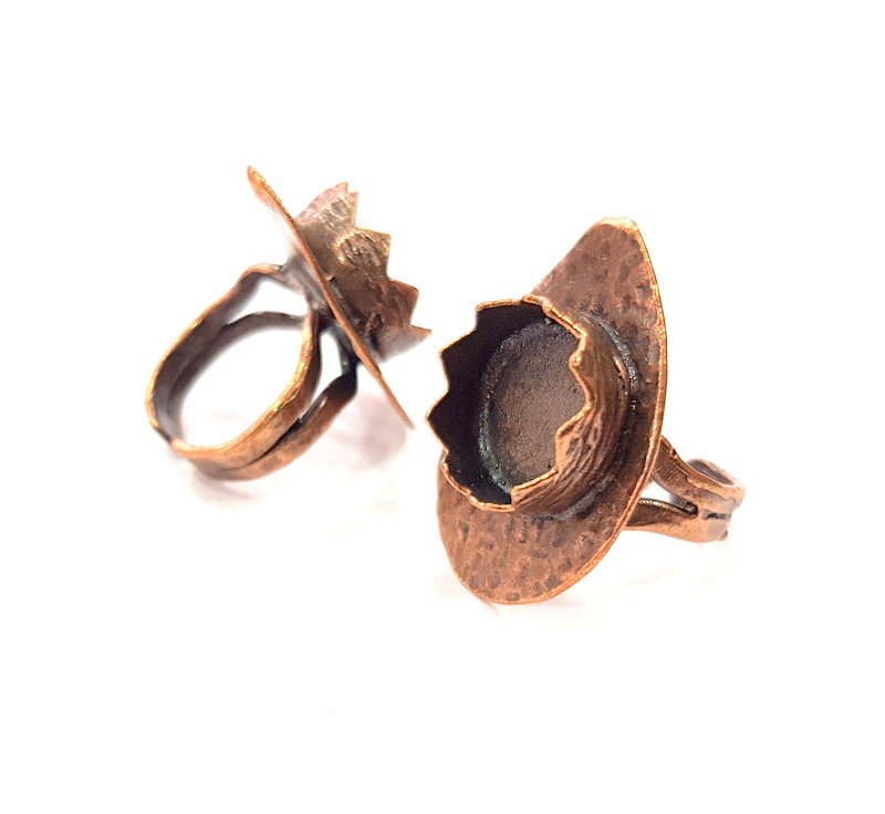 Copper Ring Settings inlay Ring Blank Mosaic Ring Bezel Base Cabochon Mountings ( 14 mm blank) Antique Copper Plated Brass G13309