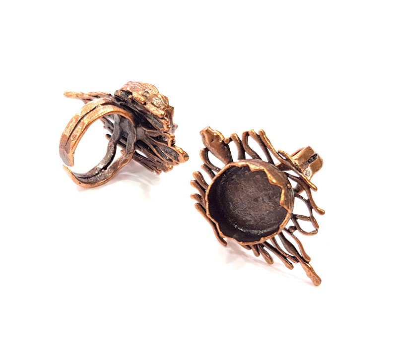 Copper Ring Settings inlay Ring Blank Mosaic Ring Bezel Base Cabochon Mountings ( 15 mm blank) Antique Copper Plated Brass G13314