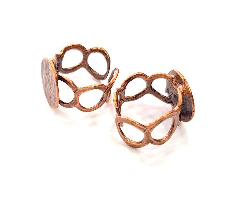 Copper Ring Settings inlay Ring Blank Mosaic Ring Bezel Base Cabochon Mountings ( 15 mm blank) Antique Copper Plated Brass G13318