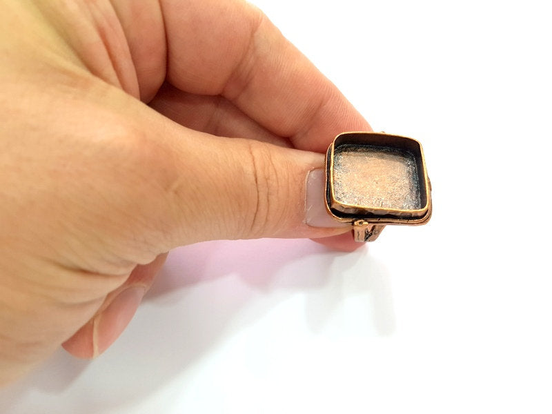 Copper Ring Settings inlay Ring Blank Mosaic Ring Bezel Base Cabochon Mountings ( 20x20 mm blank) Antique Copper Plated Brass G13310