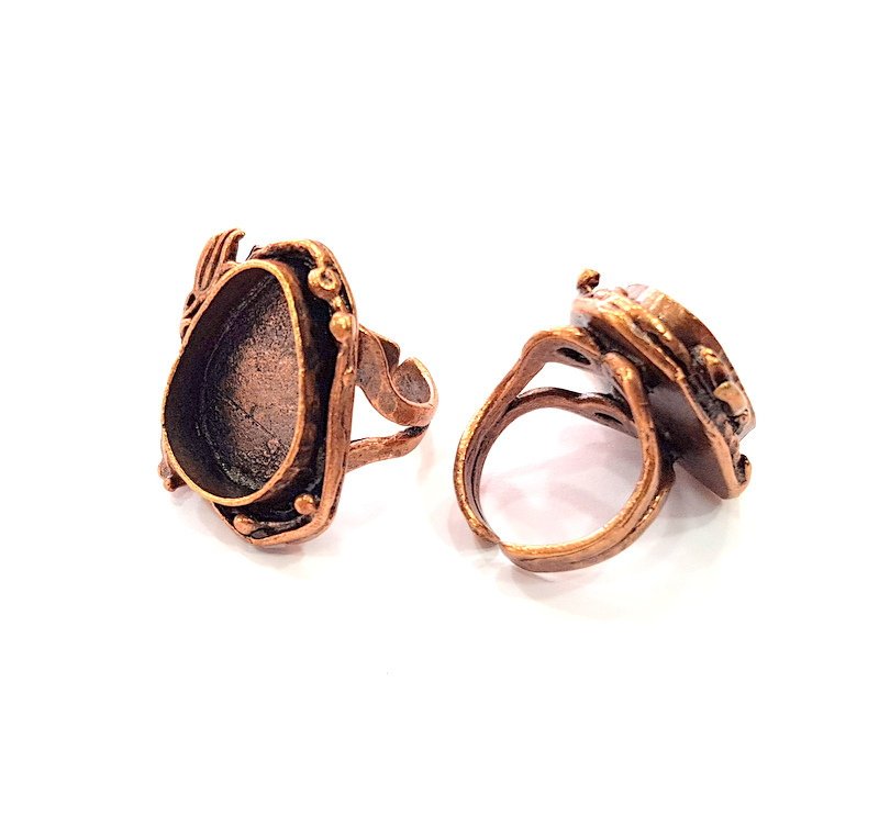 Copper Ring Settings inlay Ring Blank Mosaic Ring Bezel Base Cabochon Mountings ( 20x15 mm blank) Antique Copper Plated Brass G13323