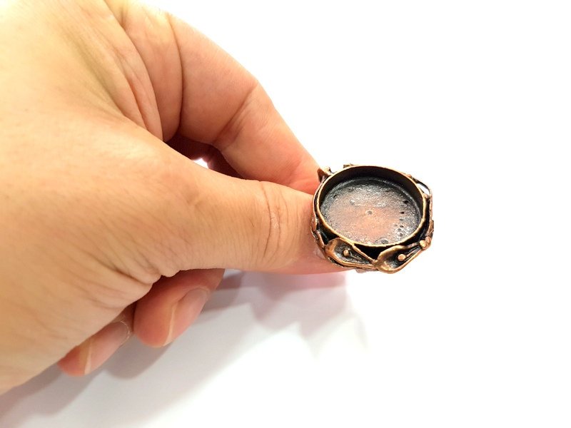 Copper Ring Settings inlay Ring Blank Mosaic Ring Bezel Base Cabochon Mountings ( 25 mm blank) Antique Copper Plated Brass G13324
