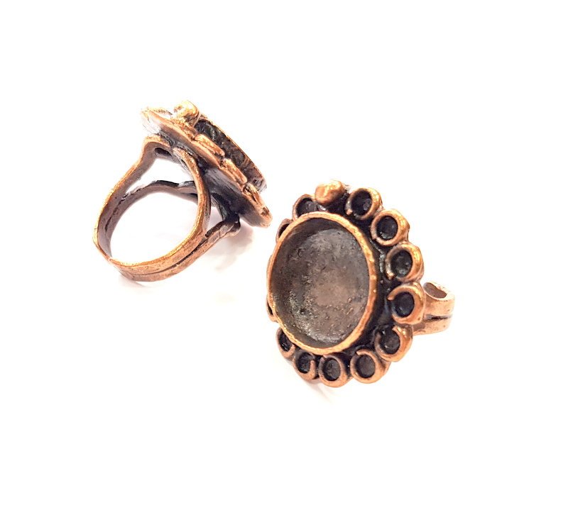 Copper Ring Settings inlay Ring Blank Mosaic Ring Bezel Base Cabochon Mountings ( 16 mm blank) Antique Copper Plated Brass G13327
