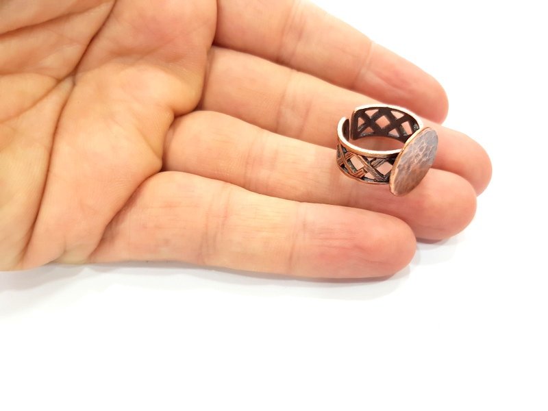 Copper Ring Settings inlay Ring Blank Mosaic Ring Bezel Base Cabochon Mountings ( 15 mm blank) Antique Copper Plated Brass G13330