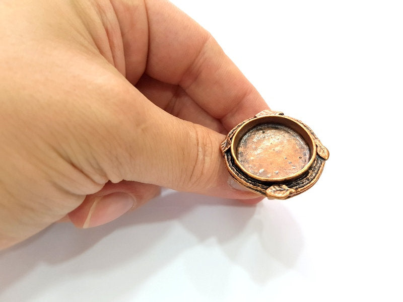 Copper Ring Settings inlay Ring Blank Mosaic Ring Bezel Base Cabochon Mountings ( 24 mm blank) Antique Copper Plated Brass G13337