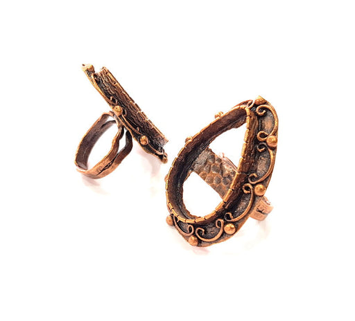 Copper Ring Settings inlay Ring Blank Mosaic Ring Bezel Base Cabochon Mountings ( 30x20 mm blank) Antique Copper Plated Brass G13343