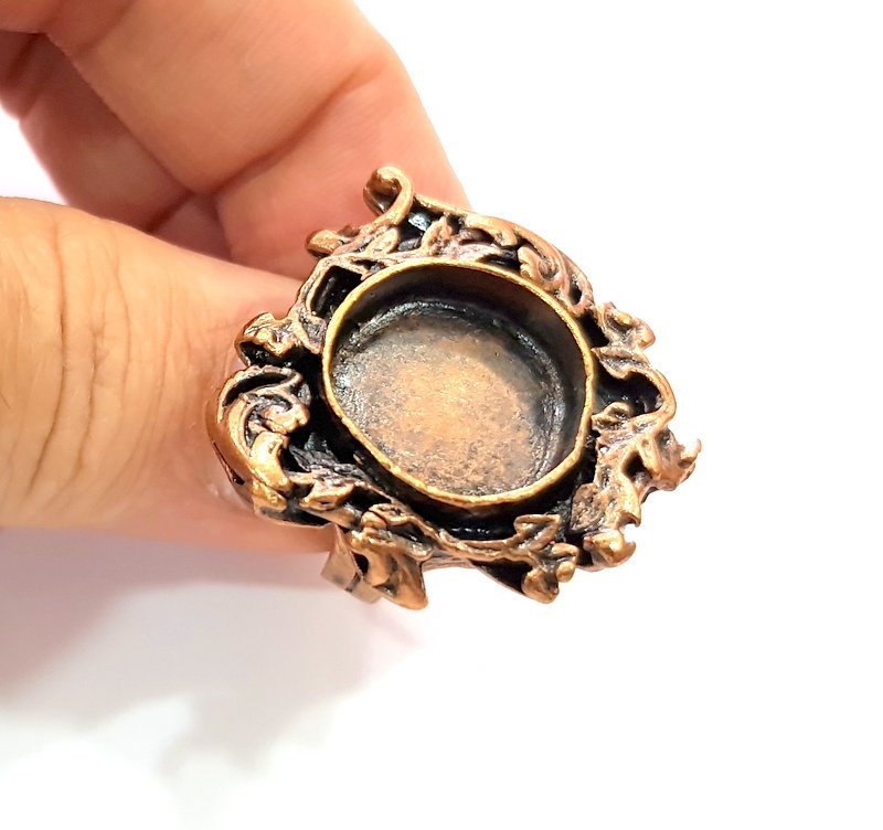 Copper Ring Settings inlay Ring Blank Mosaic Ring Bezel Base Cabochon Mountings ( 16 mm blank) Antique Copper Plated Brass G13354