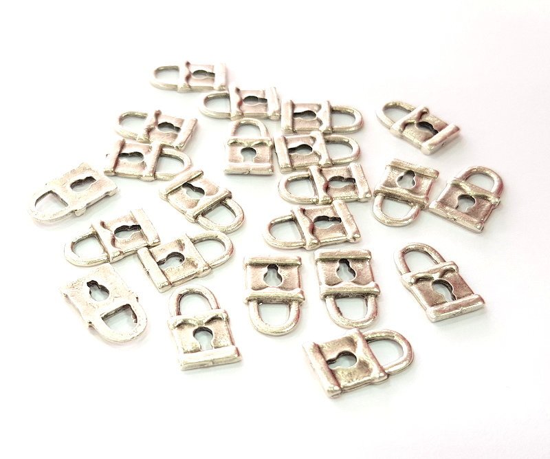 20 Lock Charm Silver Charms Antique Silver Plated Metal (15x9mm) G13371