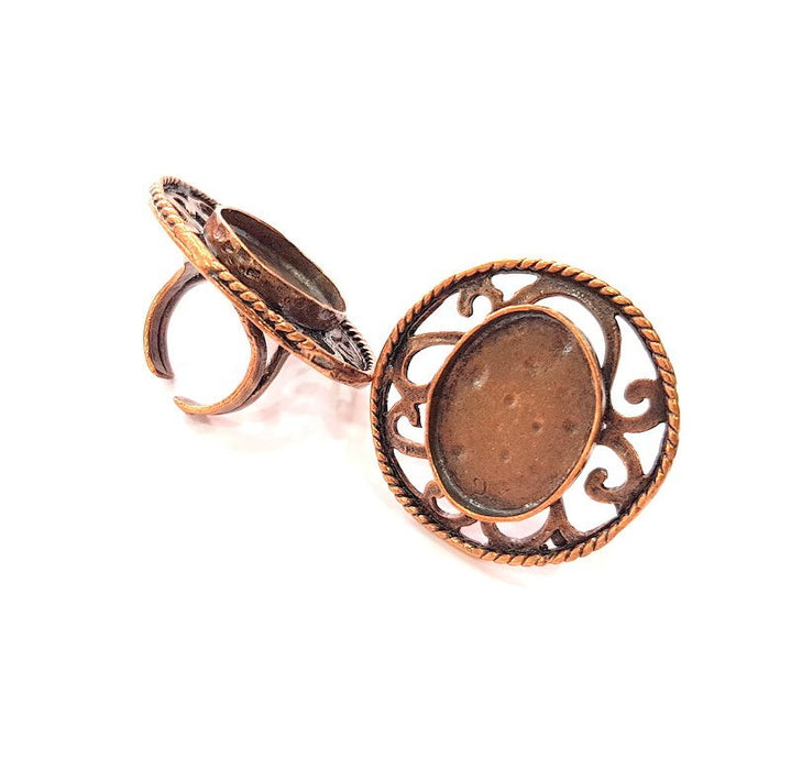 Copper Ring Settings inlay Ring Blank Mosaic Ring Bezel Base Cabochon Mountings ( 25x18 mm blank) Antique Copper Plated Brass G13389
