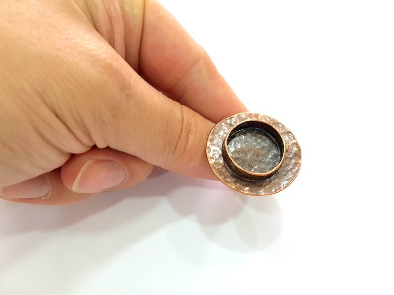 Copper Ring Settings inlay Ring Blank Mosaic Ring Bezel Base Cabochon Mountings ( 20 mm blank) Antique Copper Plated Brass G13393