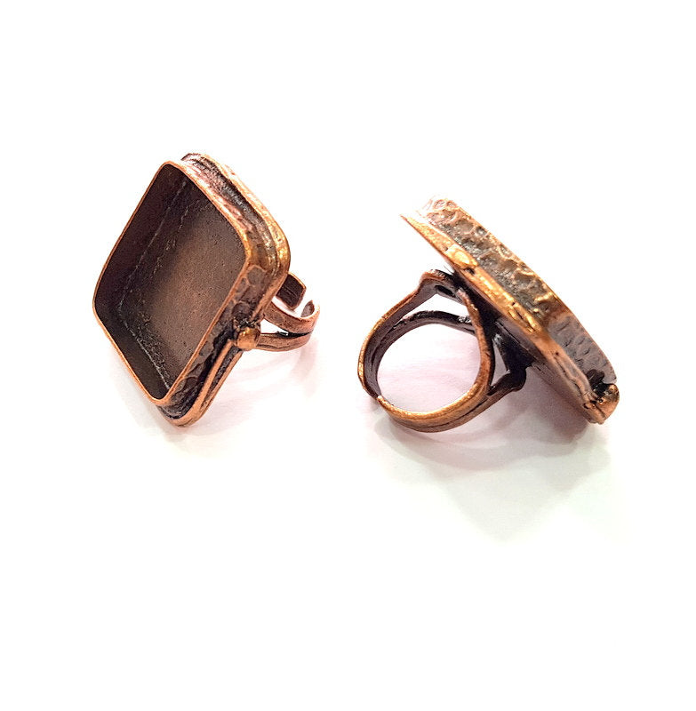 Copper Ring Settings inlay Ring Blank Mosaic Ring Bezel Base Cabochon Mountings ( 25x25 mm blank) Antique Copper Plated Brass G13395