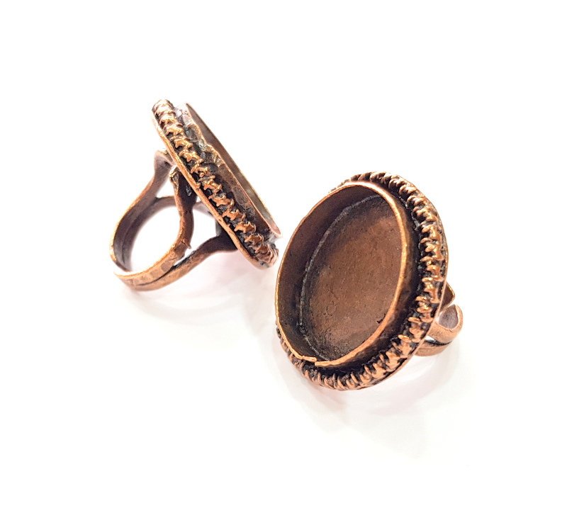 Copper Ring Settings inlay Ring Blank Mosaic Ring Bezel Base Cabochon Mountings ( 25 mm blank) Antique Copper Plated Brass G13407