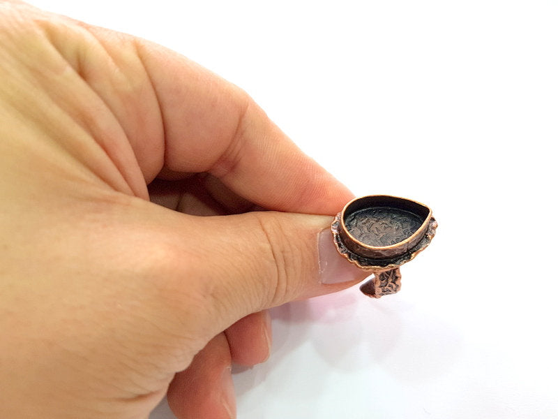 Copper Ring Settings inlay Ring Blank Mosaic Ring Bezel Base Cabochon Mountings ( 20x15 mm blank) Antique Copper Plated Brass G13419