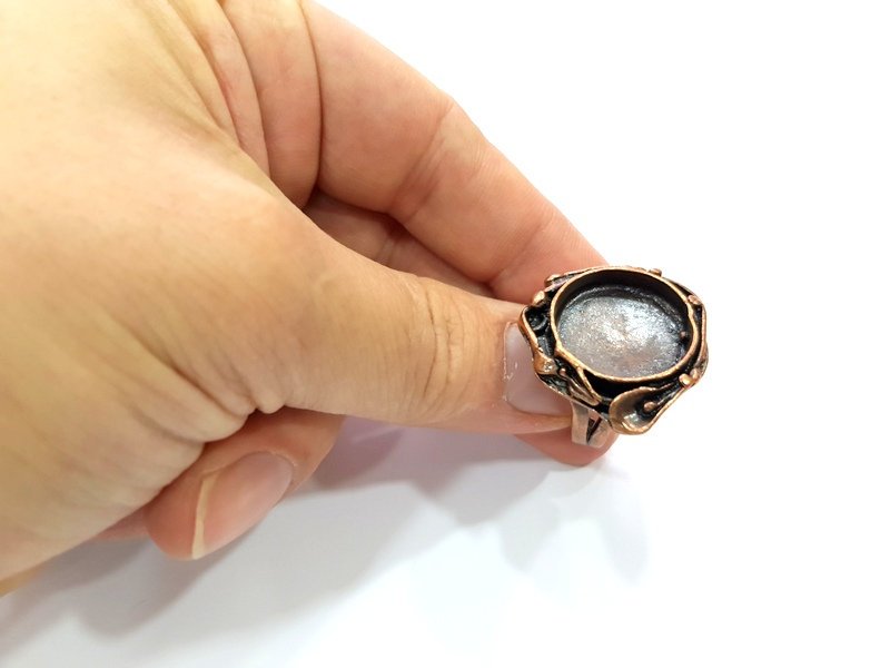 Copper Ring Settings inlay Ring Blank Mosaic Ring Bezel Base Cabochon Mountings ( 20 mm blank) Antique Copper Plated Brass G13433