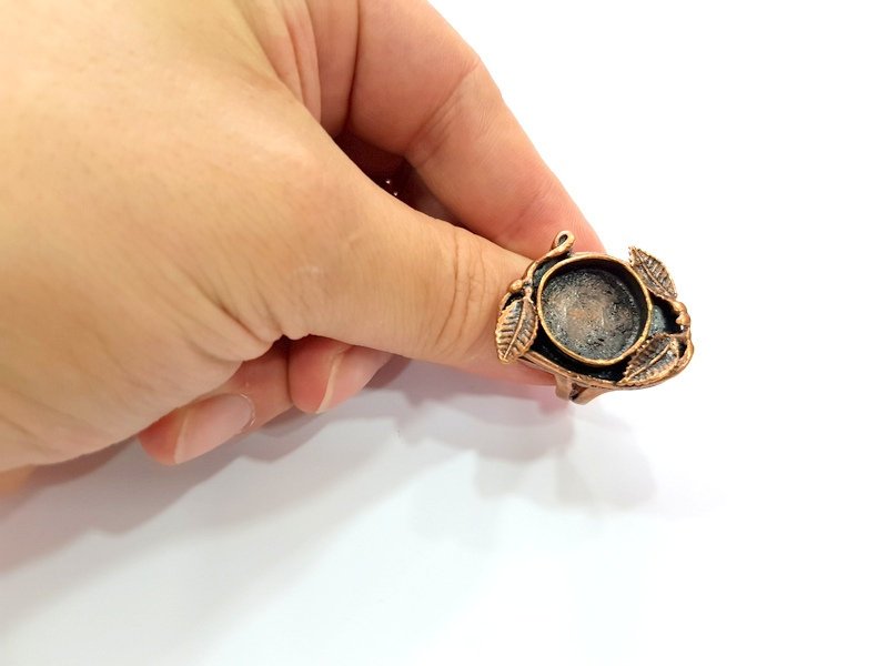 Copper Ring Settings inlay Ring Blank Mosaic Ring Bezel Base Cabochon Mountings ( 16 mm blank) Antique Copper Plated Brass G13454